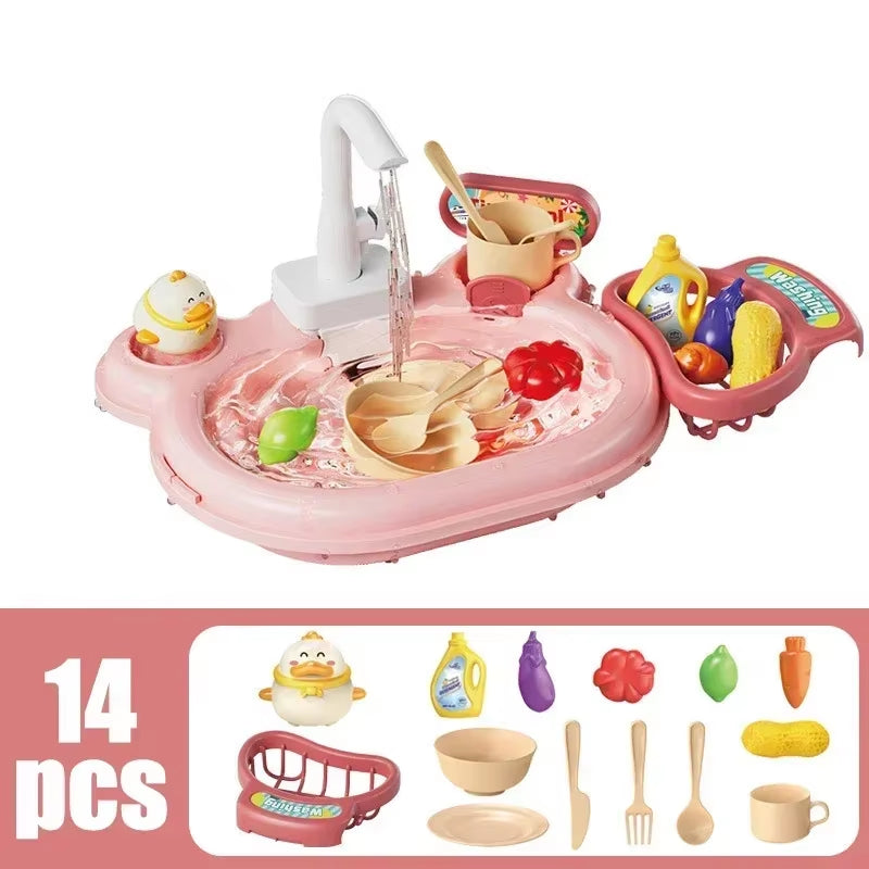 Children Puzzle Pretend Play Toys Dishwashing Basin Toys Gift Kitchen Interactive Toys 2-In-1 Slide Fishing Montessori Toy Gift