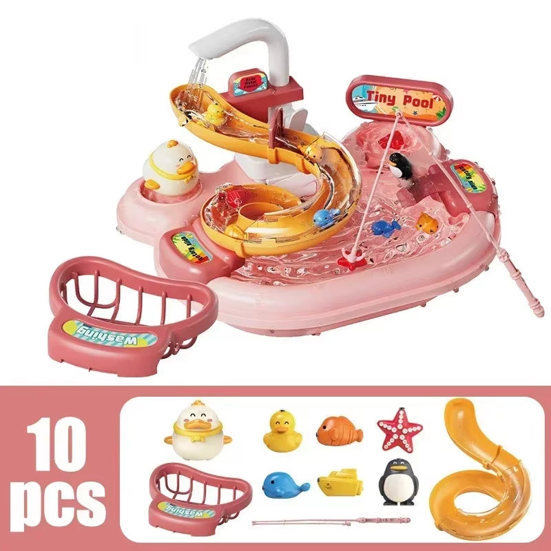 Children Puzzle Pretend Play Toys Dishwashing Basin Toys Gift Kitchen Interactive Toys 2-In-1 Slide Fishing Montessori Toy Gift