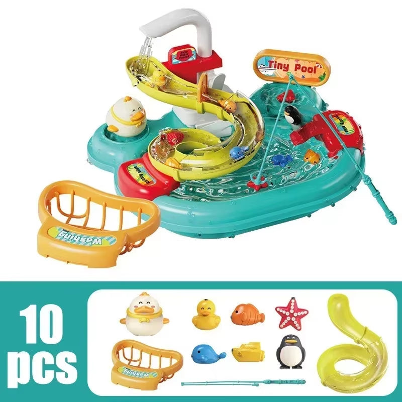 Children Puzzle Pretend Play Toys Dishwashing Basin Toys Gift Kitchen Interactive Toys 2-In-1 Slide Fishing Montessori Toy Gift