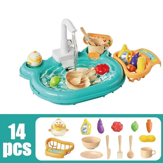 Children Puzzle Pretend Play Toys Dishwashing Basin Toys Gift Kitchen Interactive Toys 2-In-1 Slide Fishing Montessori Toy Gift
